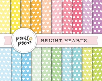 50% OFF SALE Hearts Digital Paper, Valentine Digital Paper, Love Digital Paper, Rainbow Backgrounds, Pastel Bright Colors, Commercial Use