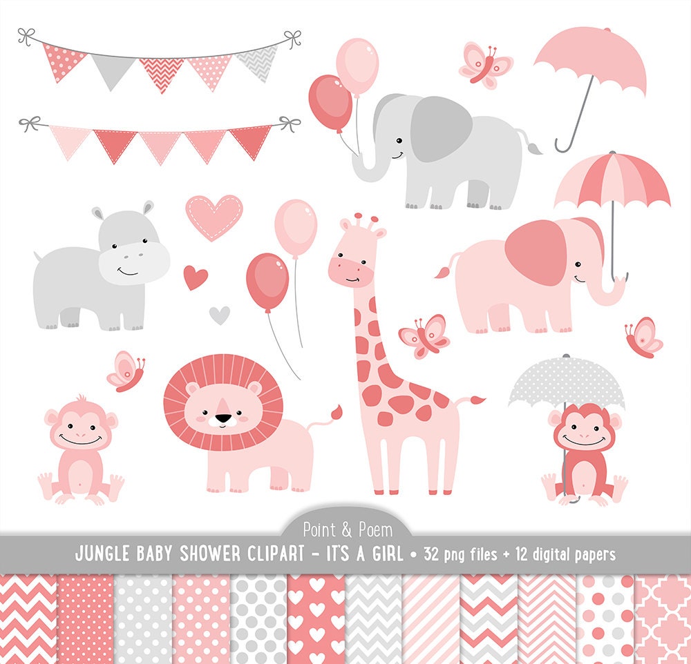 Jungle Clip Art Animals Baby Shower Clipart It's A Girl Etsy Il Fullxfull Jungle Clip Art Animals Baby Shower