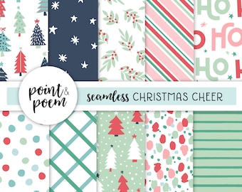 Christmas Digital Paper, Pink Blue Navy Mint Scandi Christmas Digital Papers, Winter Holidays Patterns, Digital Scrapbooking, Commercial Use