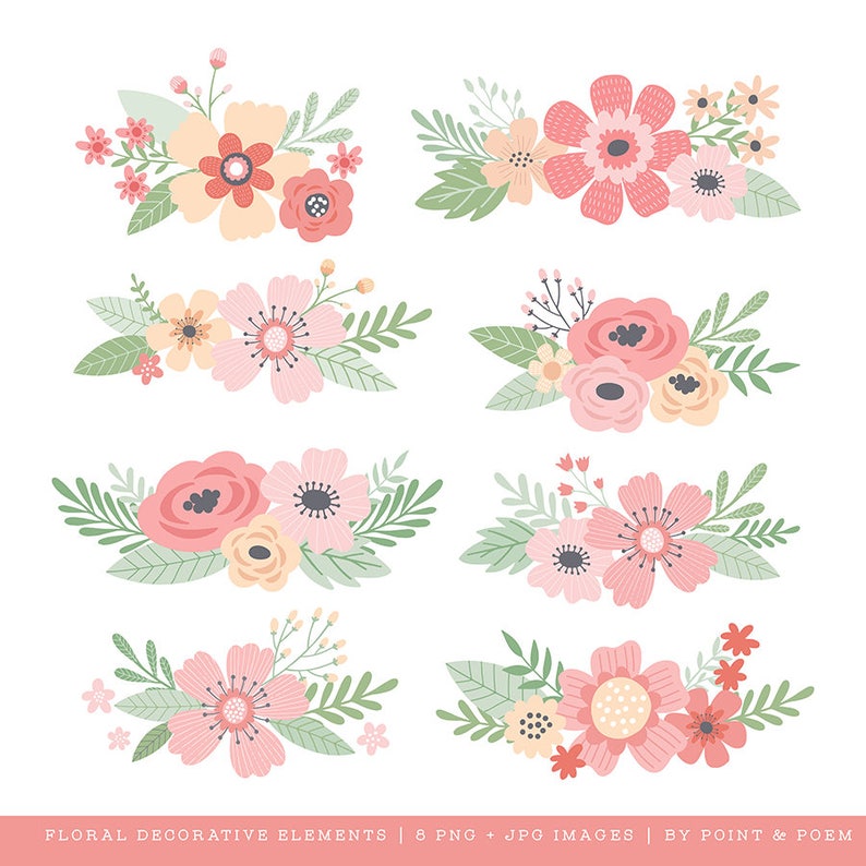 Pink Floral Clipart Wedding Flower Posies Floral | Etsy