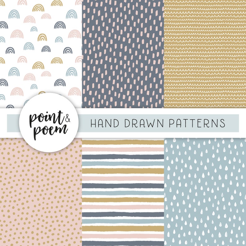 Doodle Digital Papers, Scandi Digital Paper Pack, Hand Drawn Patterns ...