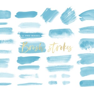 May include: A set of 31 blue watercolor brush strokes, perfect for adding a touch of hand-painted texture to your digital designs.