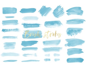 Blue Watercolor Splashes Clipart, Brush Strokes Clipart, Hand Painted Graphics, PNG Digital Watercolor Shapes, Commercial Use