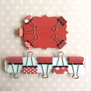 Red binder clips patterned foldback clips with spots, stripes and stars. Available in small or medium 19 or 32mm image 6