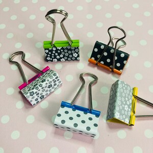 Black and white binder clips with a pop of colour. Flowers and polka dots image 4