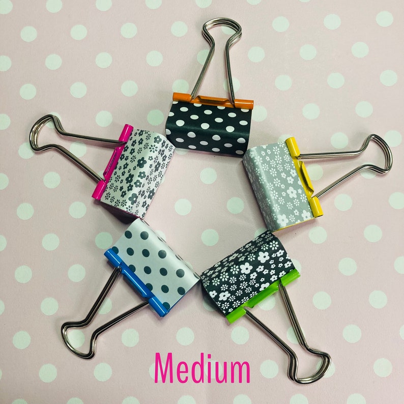 Black and white binder clips with a pop of colour. Flowers and polka dots image 6