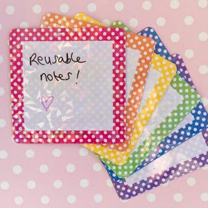 Reusable memo pad; set of 6 wipe clean notes in a spotty pattern