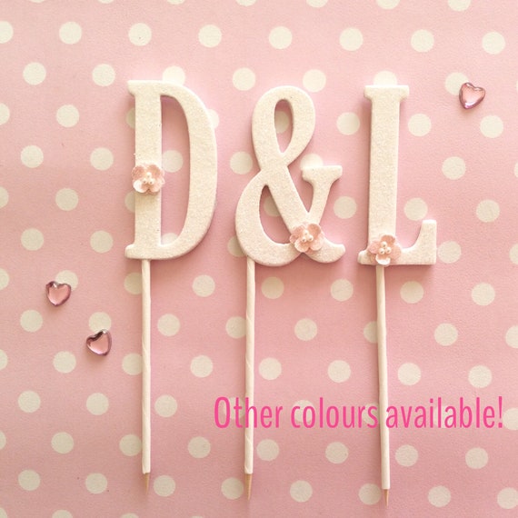 Wedding Cake Topper Initials Glitter Letter Cupcake Monogram Etsy