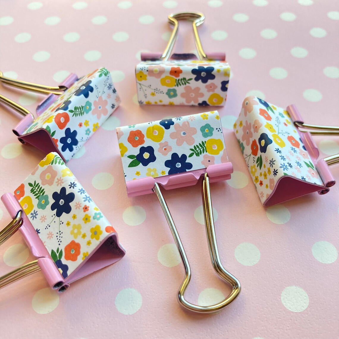 Flower binder clips cute pretty floral stationery. Fun Etsy