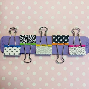 Black and white binder clips with a pop of colour. Flowers and polka dots image 3