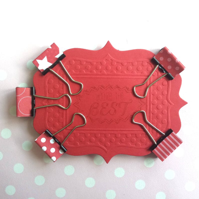 Red binder clips patterned foldback clips with spots, stripes and stars. Available in small or medium 19 or 32mm image 5