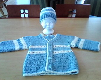 Crochet Baby Boy Sweater and Beanie Set