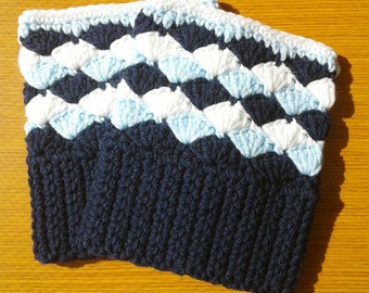 Crochet Boots Cuffs: Navy Blue, Light Blue and White