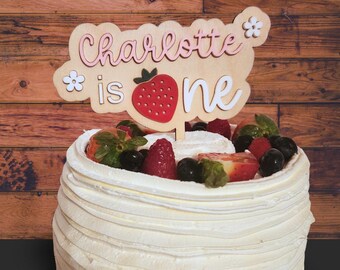 Berry First Birthday Cake Topper - Strawberry