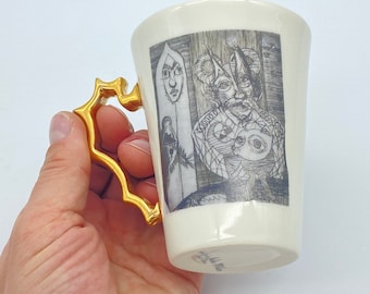 Animal lovers pattern 250 ml Coffee / tea mug with gold handle