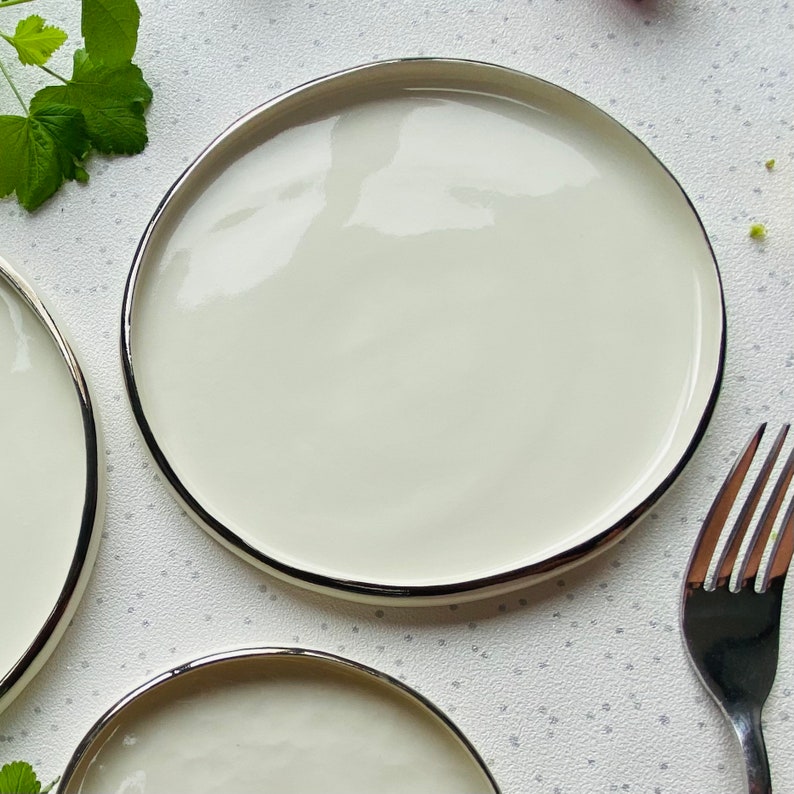 Platinum Dinner Plates / Contemporary Silver Service 17 cm