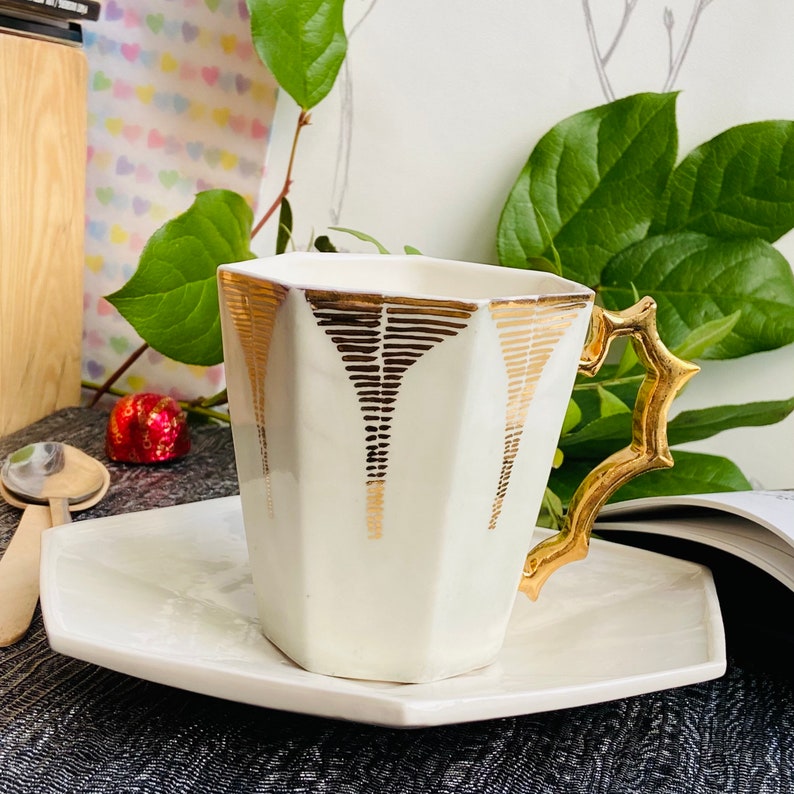 golden Coffe mug / Taj Mahal cup and saucer image 3