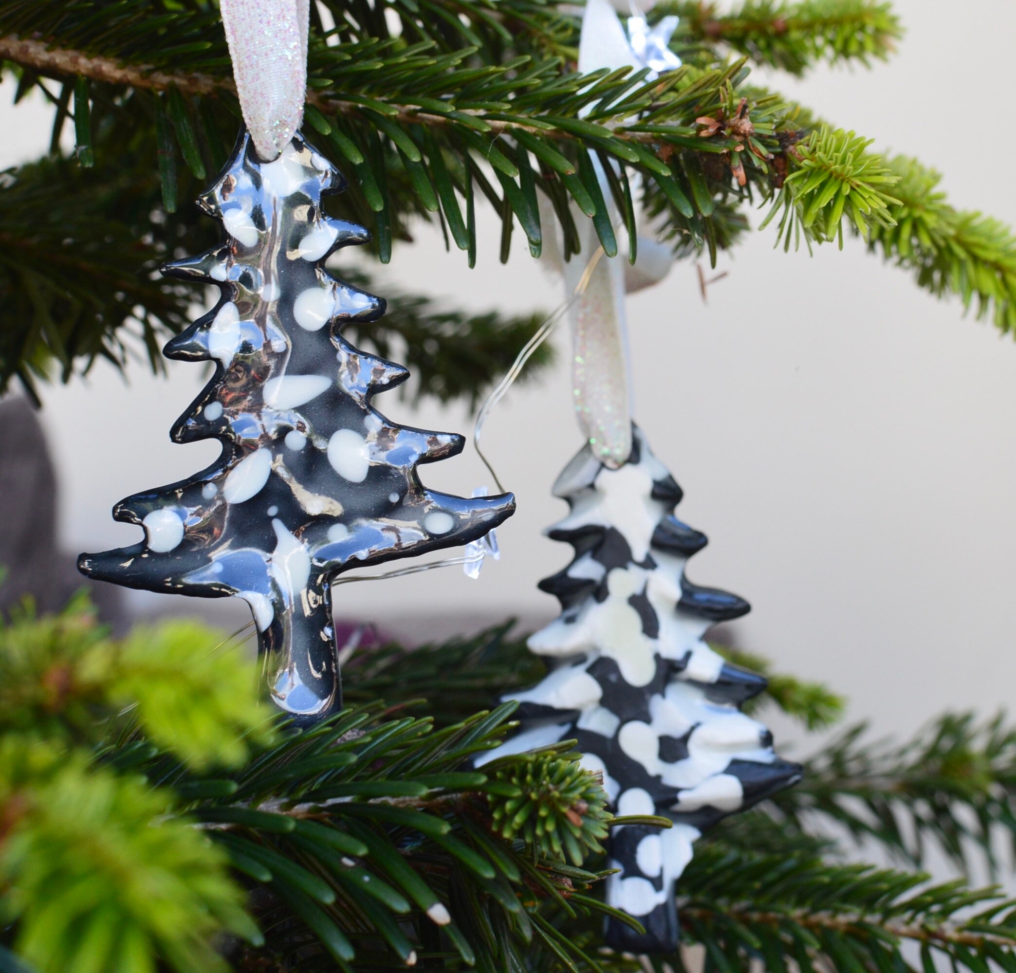 Black Christmas tree ornaments black angels snowy Christmas | Etsy
