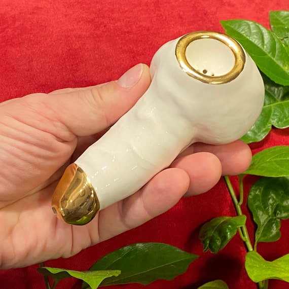 Gold Clay Pipe / Large Penis Smoking Pipe