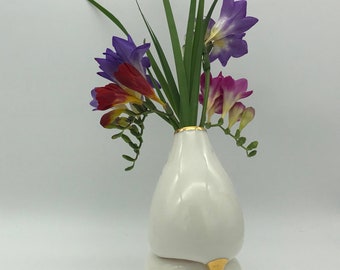 Gold plated vase, Hand made one piece quirky porcelain vase