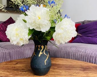 Black speckled vase / vintage flower vase