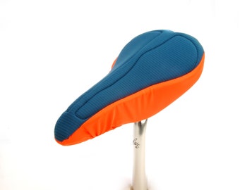 Ocean Blue & Orange Padded Bike Seat Cover with eco friendly textiles. High tech foam properties for maximum comfort (MEN)