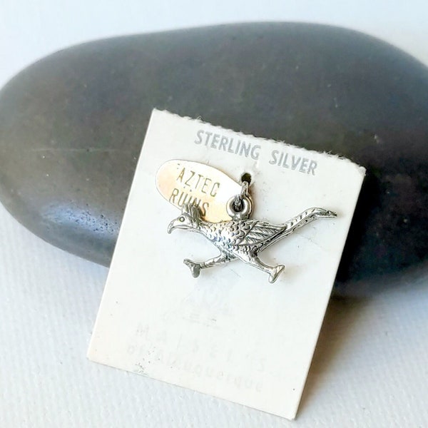 Zuni Sterling Silver Roadrunner Signed Aster Ruins Charm Southwestern 925 Navajo Jewelry, Small Roadrunner Pendant, Petite Southwest Jewelry