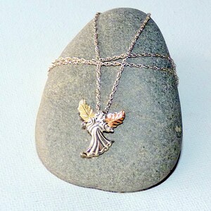 Sterling Silver Angel 18&quot; Necklace Vintage Three Tone Angel Old Sterling Silver Silver 925, Angel Jewelry Necklace 925