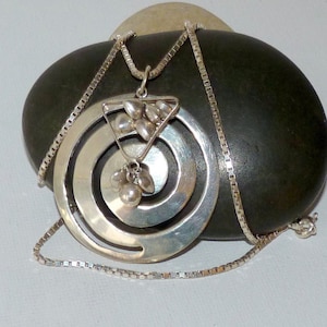 Vintage Sterling Silver Swirl Pendant 24&quot; Necklace Circular 925 Open Work 925 Modernist Necklace 925 Modern Jewelry, 925 Mod Necklace