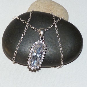 Sterling Silver Cubic Zirconia Pendant 18&quot; Chain Necklace 925 Silver Art Deco Cubic Zircon Pendant From 60&#39;s,  925 Necklace, Zircon Jewelry