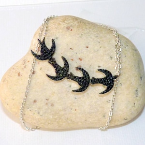 Sterling Silver Black Onyx Swallow Birds Necklace 925 Silver Bird Pendant Pave Onyx Necklace Minimalist Bird Jewelry 925 Black Swallow  925