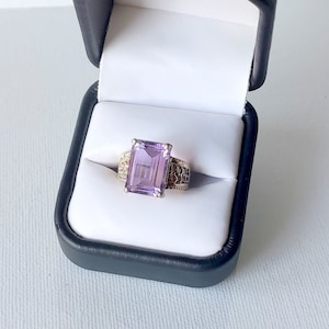 Sterling Silver Amethyst Ring Vintage Size 6 Ring, Purple Amethyst Jewelry 70&#39;s Statement Art Deco Ring, Big Amethyst 925 Rare Ring