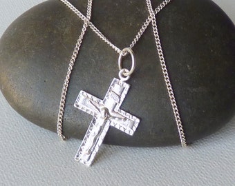 Sterling Silver Cross Pendant 20"Chain Necklace, Crucifix Pendant, Silver Cross, 925 Vintage Cross, Religious Cross Jewelry, Silver Cross