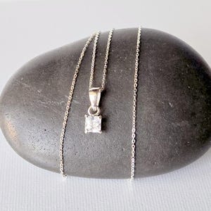 Sterling Silver Cubic Zircon Pendant 16+2&quot; Chain Necklace Cz Vintage Cubic Zirconia 925 Necklace Small CZ Silver Minimalist Silver Jewelry