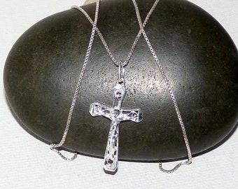 Vintage Sterling Silver Filigree Cross Pendant 18" Necklace Hollowed Cross 925 Pendant Filigree Cross Necklace, Christian Jewelry 925