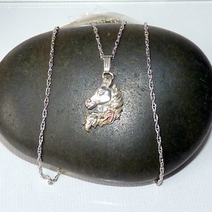 Sterling Silver Horse Pendant 18&quot; Necklace 925 Three Color Horse Pendant, 925 Silver Horse Head 925 70&#39;s Jewelry 925 Small Horse Head 925