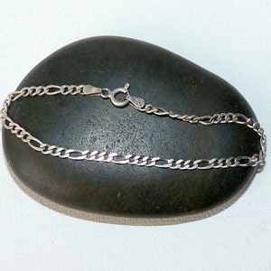Vintage Sterling Silver Figaro Chain Bracelet, 925 Silver Bracelet 7&quot; Flat Chain Bracelet Minimalist 925 Chain Bracelet Simple Thin Bracelet
