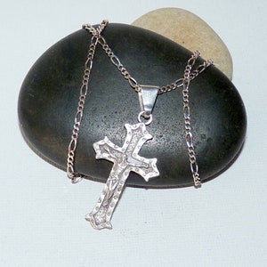 Sterling Silver Crucifix Cross Pendant 20&quot; Chain Necklace, Cross Necklace, Religious Christian Jewelry, Rare Cross 925 Unisex Cross Jewelry