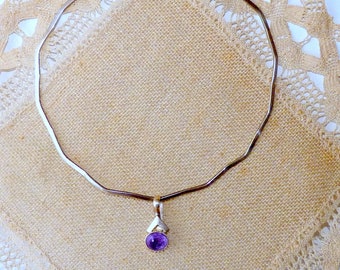 Sterling Silver Amethyst Chocker Necklace 925 Contoured Collar 925 Romantic Amethyst Pendant Purple Amethyst 925 Slider Amethyst Jewelry
