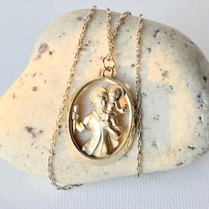 Vintage Rolled Gold Saint Christopher 20&quot; Necklace Gold Religious Medal, Patron Saint of Travel Safety, 90&#39;s Devotion Religious Jewelry