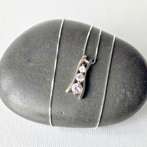 Sterling Silver Cubic Zirconia Pendant 18&quot; Vintage Chain Necklace Silver Modern Cubic Zircon Pendant,925 Necklace, Geometric Zircon Jewelry