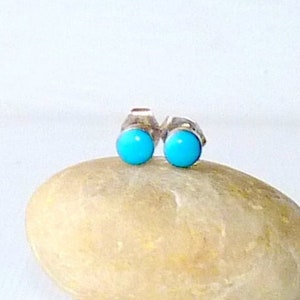 Sterling Silver Turquoise Earrings Petite Blue Stud Earrings, Southwestern Turquoise Jewelry 925 Blue Turquoise Minimalist Studs, 925 Silver