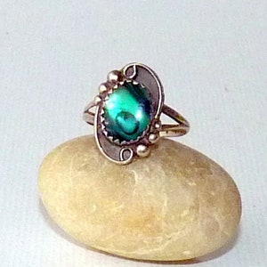 Southwestern Sterling Silver Abalone Ring 925 Silver Ring Paua Shell Jewelry, Size 5 3/4 Oval Abalone Ring, Native Ring 925 Girls Jewelry