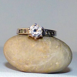 Vintage Sterling Silver Cubic Zircon Ring, Cocktail Ring, Engagement Ring, Princess Setting, Size 7 Zircoc 925  Round CZRing, SZ 7 925