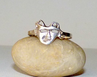 Sterling Silver Tragedy and Comedy Mask Ring Vintage Theater Ring, Drama  Ring  Sterling Sz 9 Mask Retro Vintage 925 Theatrical