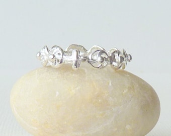 Sterling Silver Rosary Ring, Vintage Catholic Band Ring Size 7 1/2, One Decade Rosary Unisex Ring, Christian Jewelry, Prayer Band, Religious