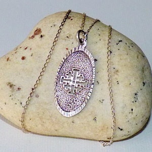 Sterling Silver Jerusalem Cross Pendant 9&quot; Necklace, Vintage Jerusalem Crucifix, Silver Cross, 925 Israel Cross, Religious Cross Jewelry