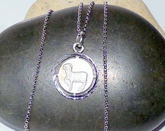 Sterling Silver Aries Zodiac Pendant 18" Necklace, Aries Horoscope Diamond Cut Astrological Aries, The Aries Zodiac Sign, Constellation Sign