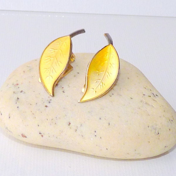 David Anderson Sterling Silver Vermeil  Clip-0n Earrings Leaf 925 Gold Blue Enamel Leaf Gold Clip-on, Norway Earrings, Norway Jewelry 925