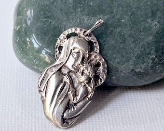 Vintage Sterling Silver Mother of Jesus Pendant, 950 Virgin Mary, Our Lady, Religious European Pendant, Vintage Christian Jewelry from 60's